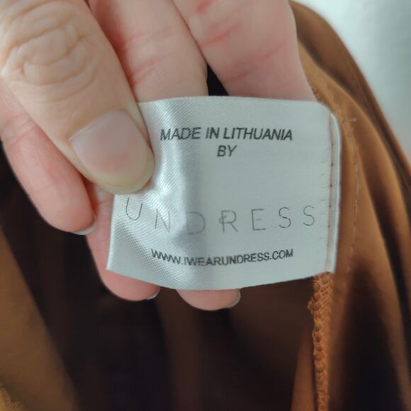 Undress Paula Tawny Brown Cocktail Midi Dress Womens Large Satin Halter Twist - Picture 7 of 9